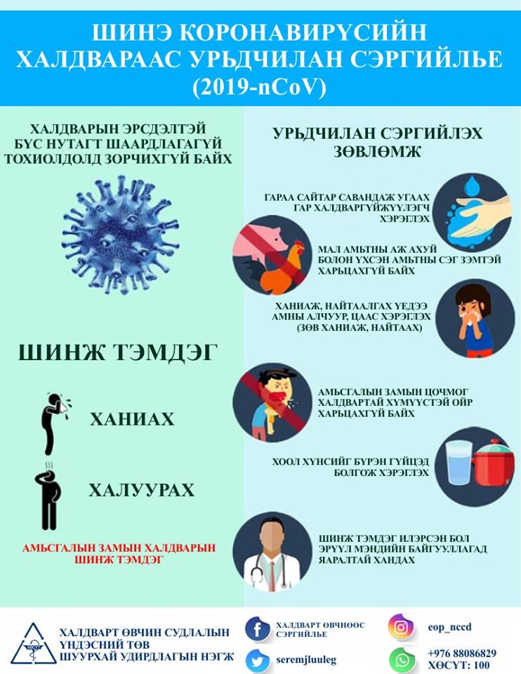 Иргэдэд зөвлөмж: Шинэ коронавирусын халдвараас сэргийлье!
